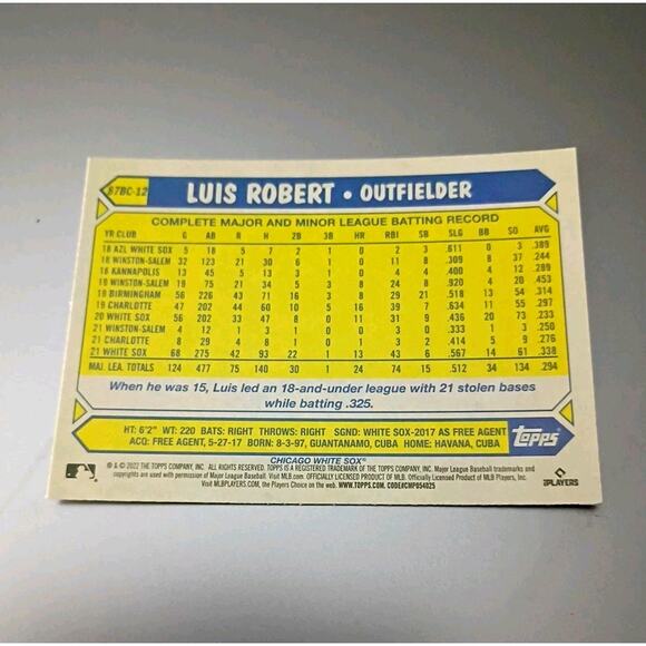 2022 Topps Chrome - 1987 Topps Baseball Luis Robert #87BC-12 Rainbow Refractor - Picture 5 of 5